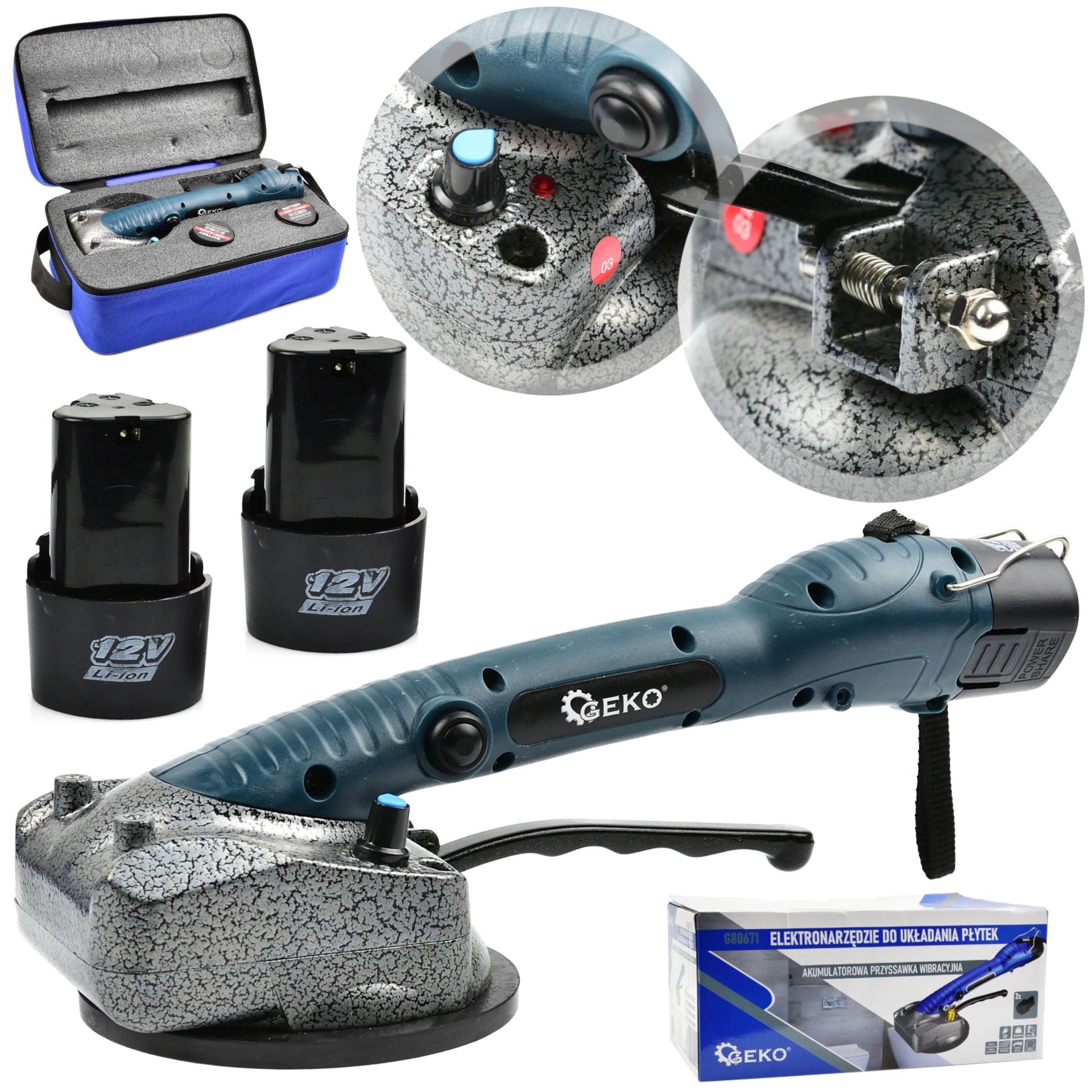 Vibračná prísavka na obklady a dlažbu na nivelovanie, s akumulátorom, 12V, 1500mAh