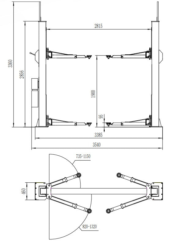 Dvojstĺpový zdvihák 4t s manuálnym odistením, 230V INVENTO EL S40M