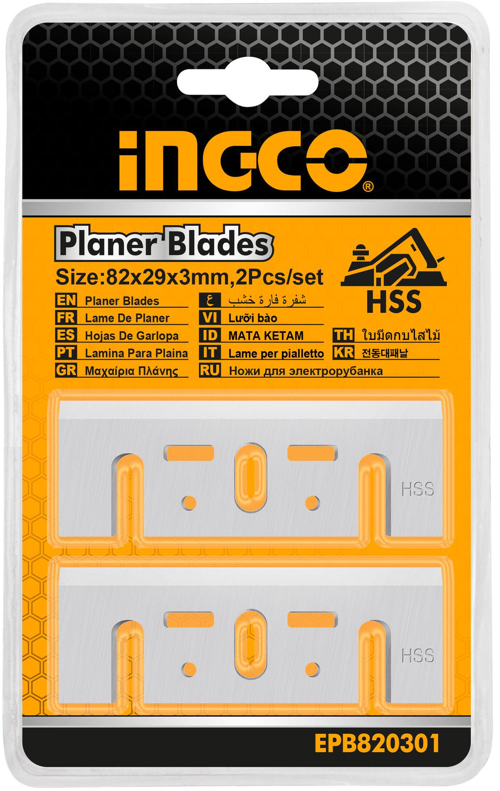 Čepeľ - nôž na hoblík, HSS, 2ks, 82 x 29 x 3mm Ingco