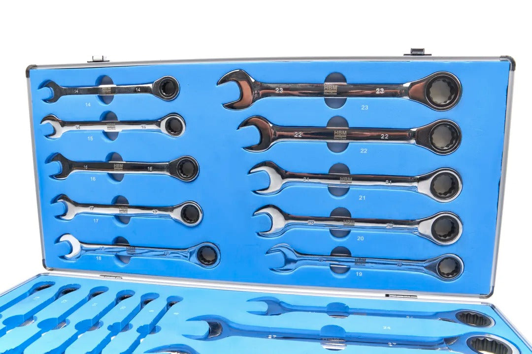 Sada kombinovaných očko-plochých kľúčov s račňou 22ks 6 - 32mm HBM