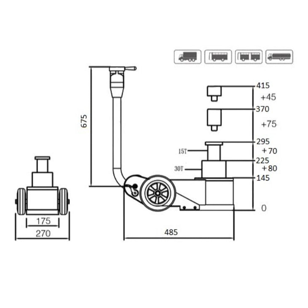 Hydraulicko-pneumatický zdvihák 30t / 15t Mammuth