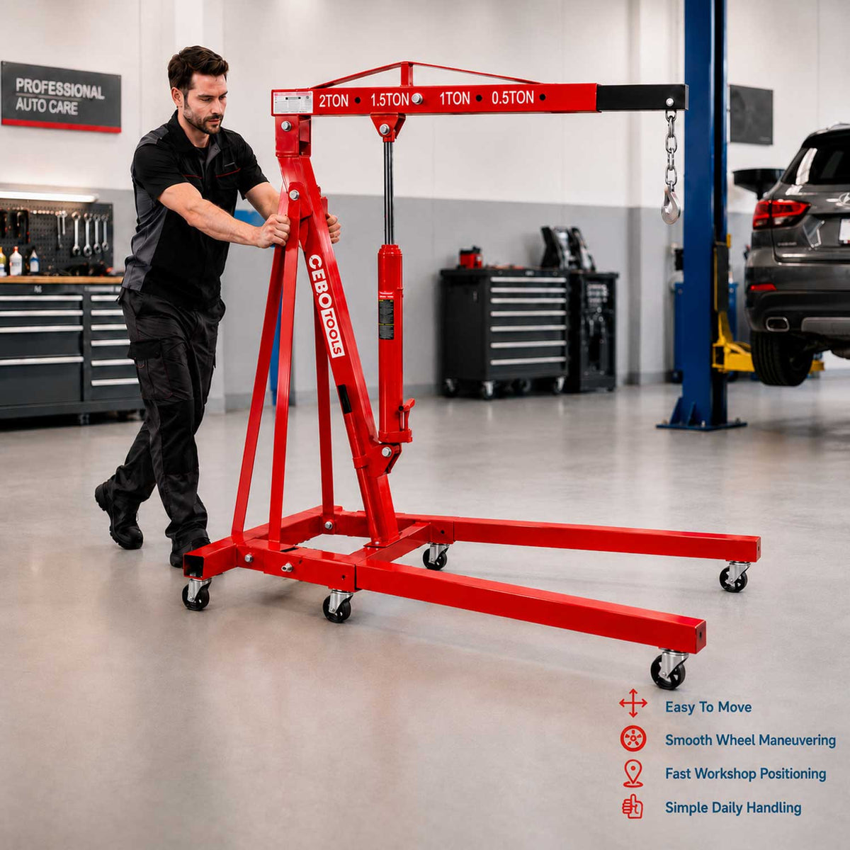 Dielenský hydraulický žeriav - žirafa 2t, skladací, Gebo Tools
