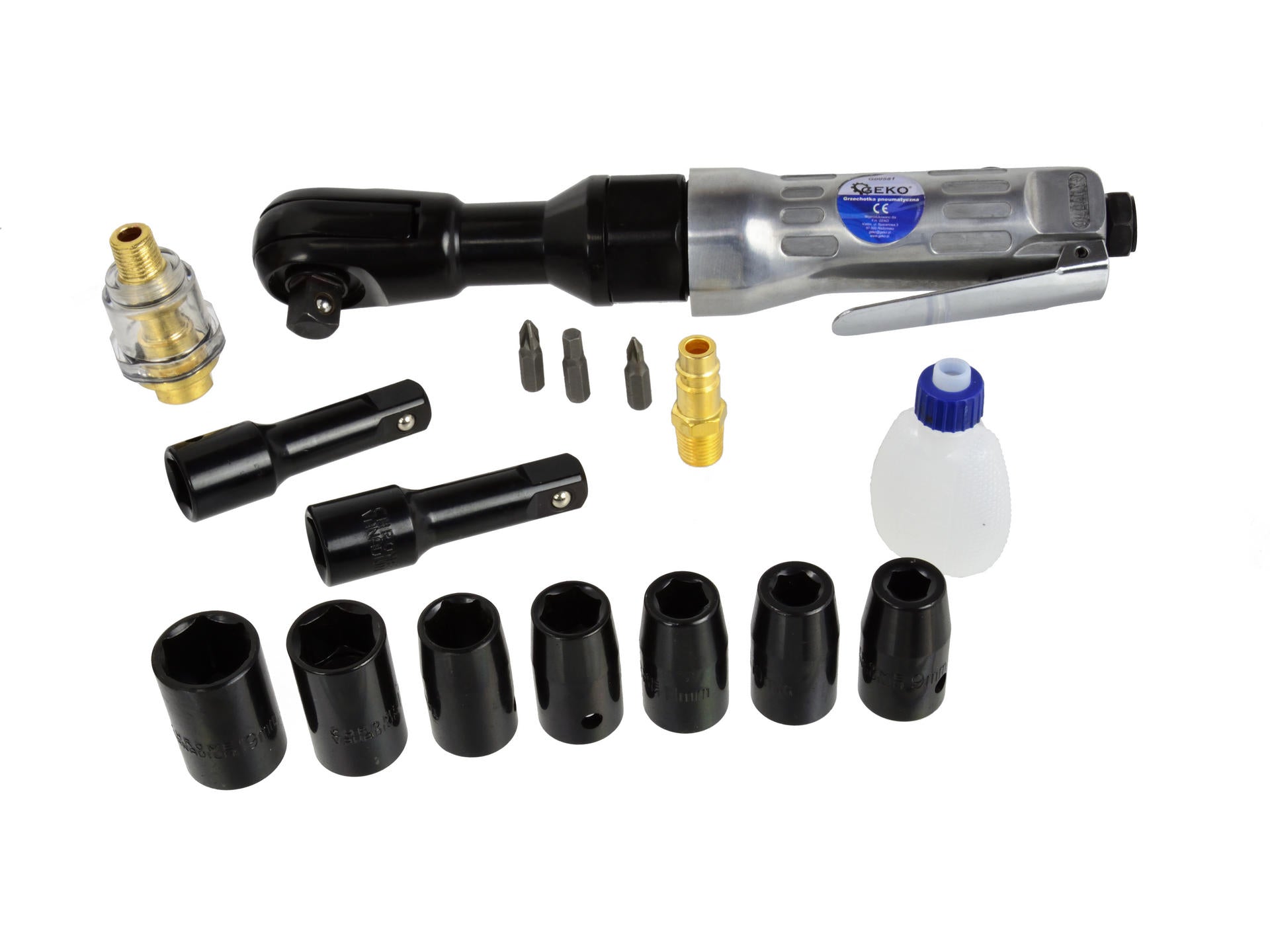 Sada pneumatickej račne s nástrčnými hlavicami 1/2 16 kusov 9-19 mm geko