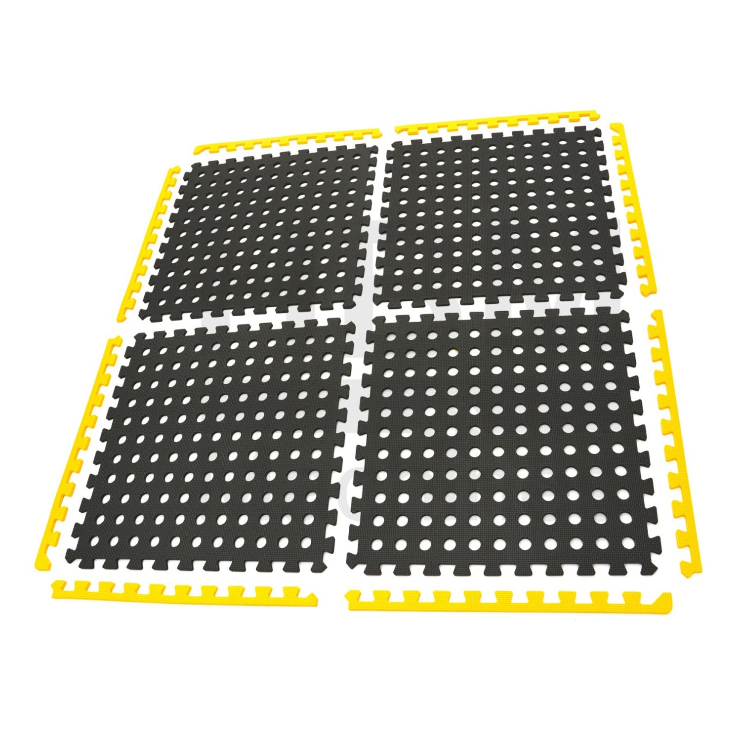 Súprava 4 ochranných dlaždíc z peny EVA typu puzzle, protišmykových, na podlahu, čierno-žlté 61 x 61cm HBM