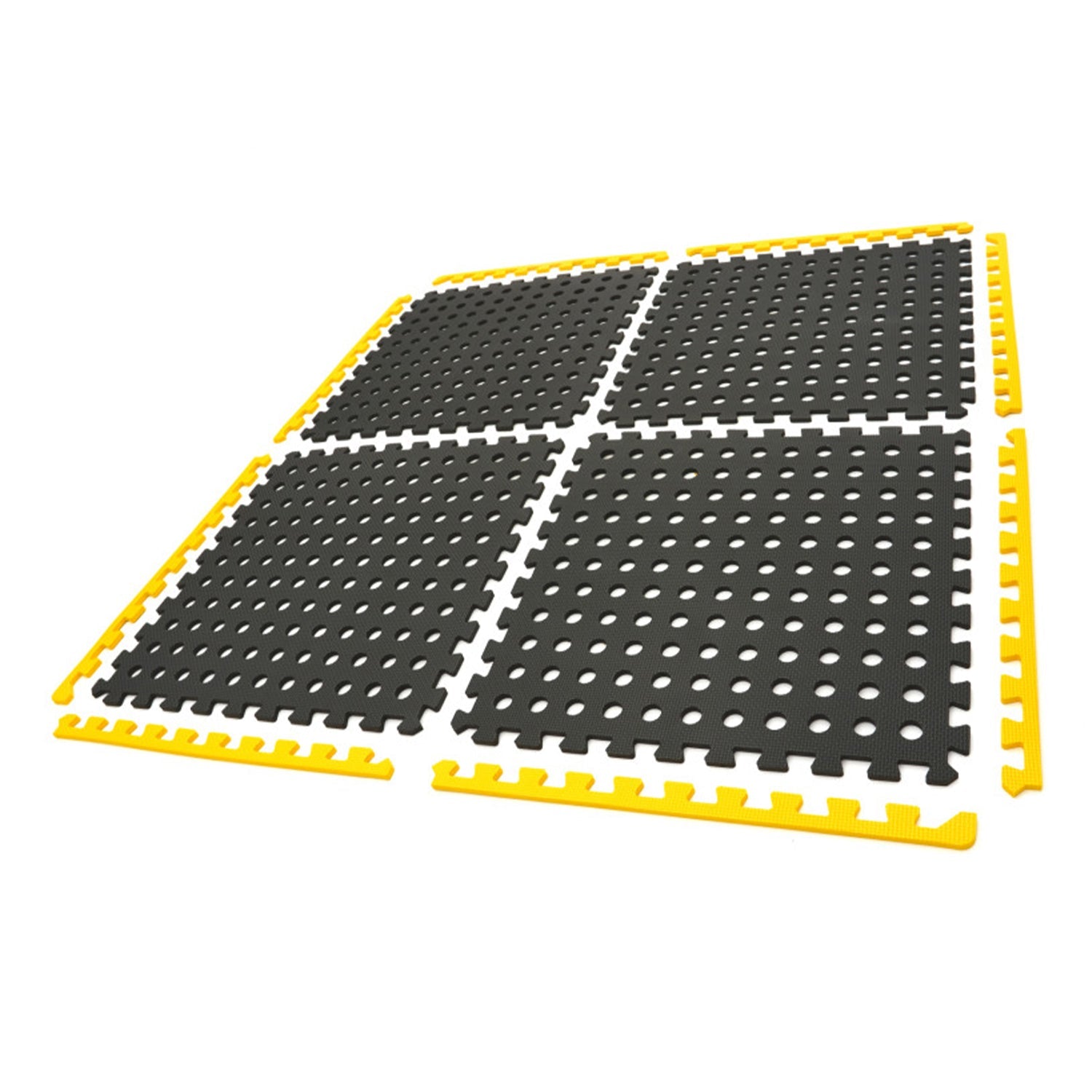 Súprava 4 ochranných dlaždíc z peny EVA typu puzzle, protišmykových, na podlahu, čierno-žlté 61 x 61cm HBM