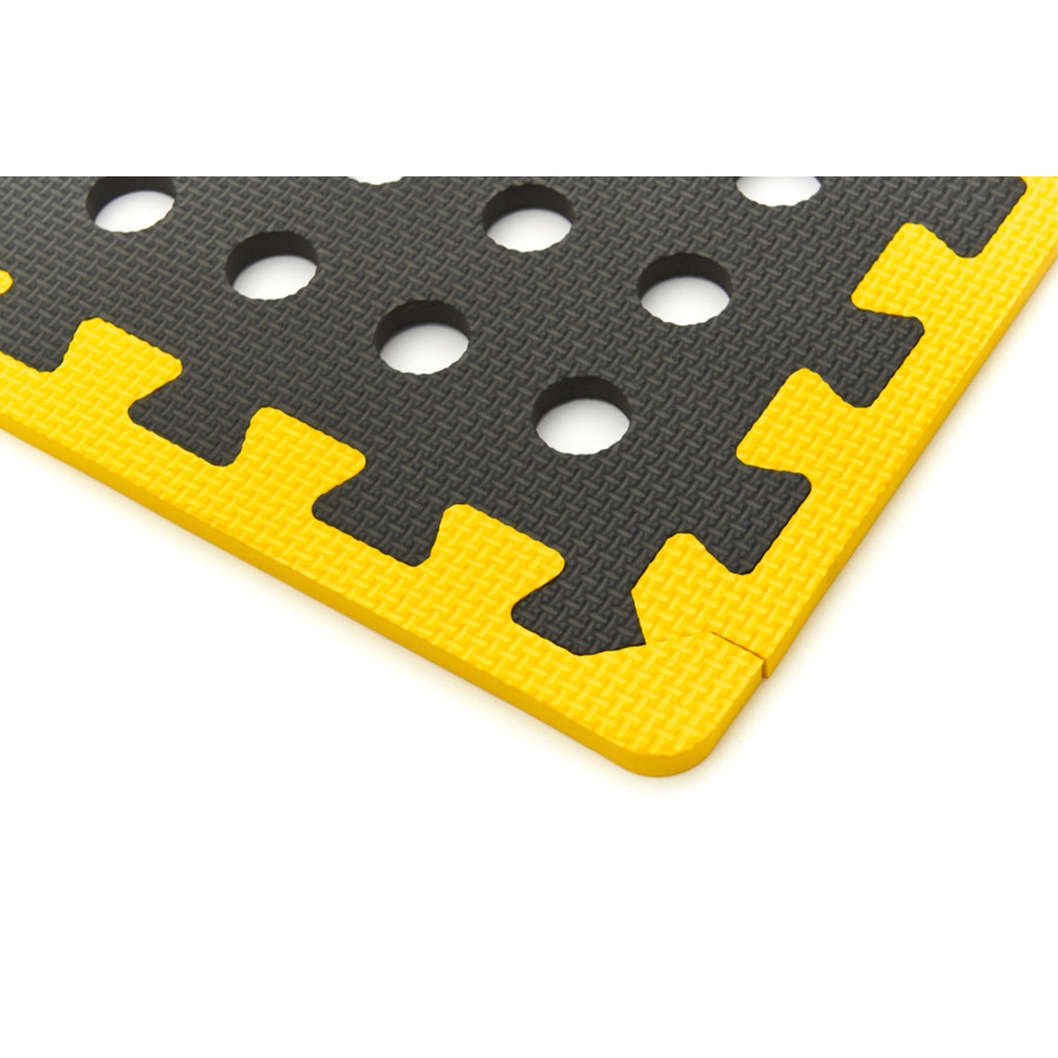 Súprava 4 ochranných dlaždíc z peny EVA typu puzzle, protišmykových, na podlahu, čierno-žlté 61 x 61cm HBM