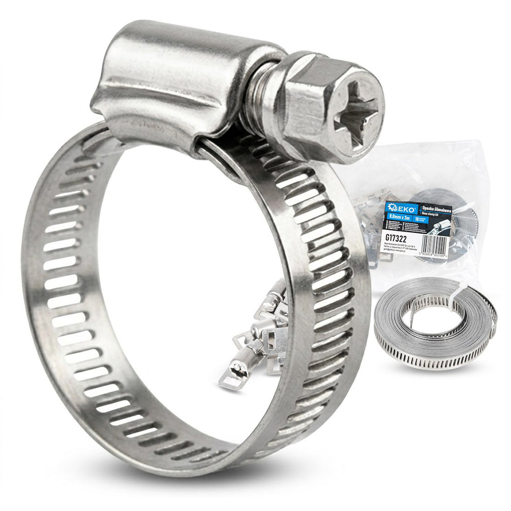 Hadicové spony s kovovou páskou 8mm x 3m, Geko