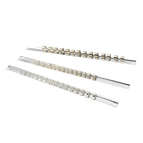 Sada 3 kovových líšt na uchytenie nástrčných kľúčov 1/2, 3/8, 1/4 hbm