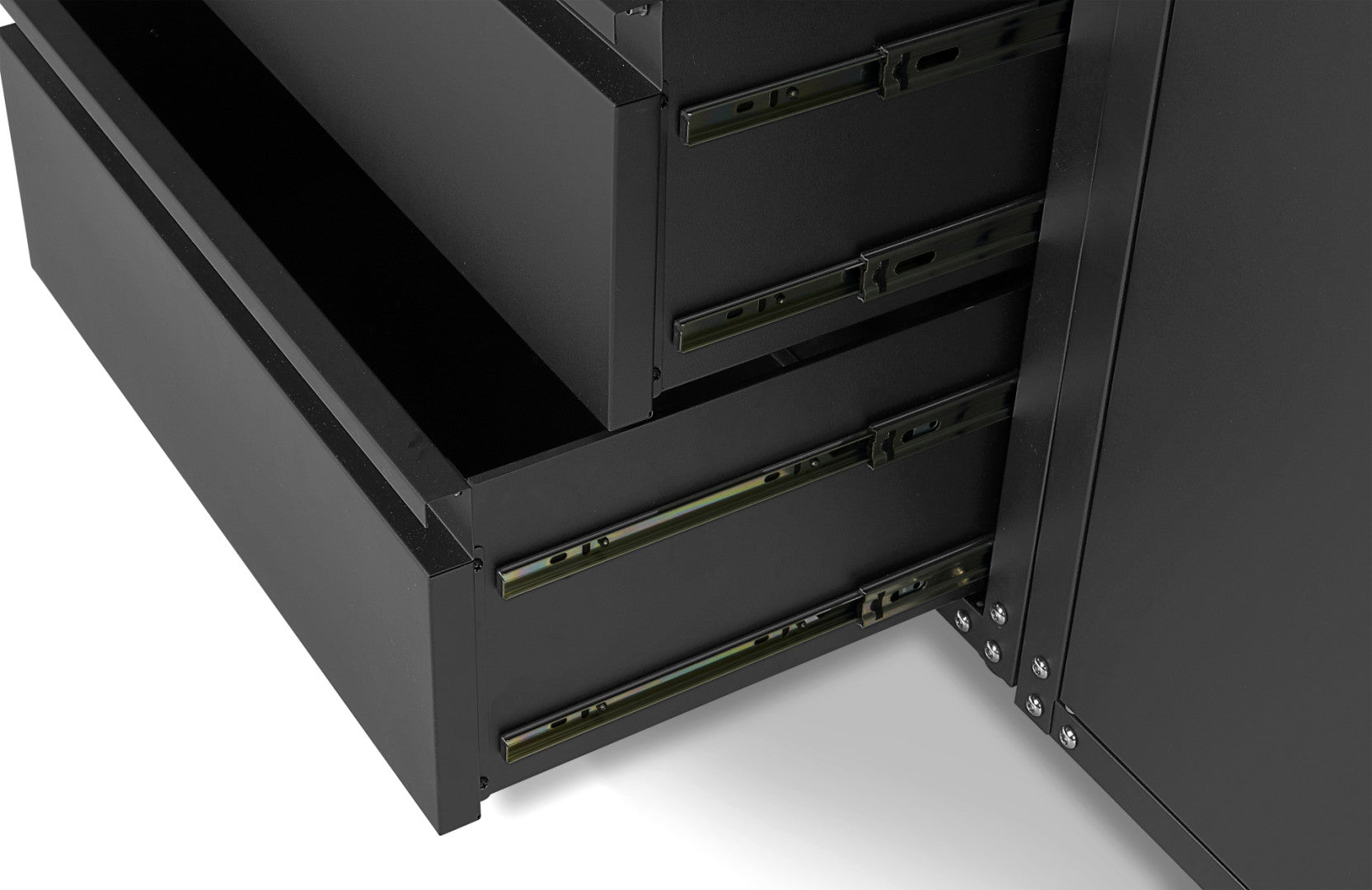 Modulárny kovový nábytok do dielne, prémiová zostava s pracovným stolom 236,5 x 402 x 48,2cm, matná čierna, 16 dielov HBM Machines