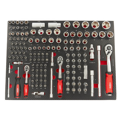 Penová vložka s račňami a nadstavcami 145ks HBM Machines