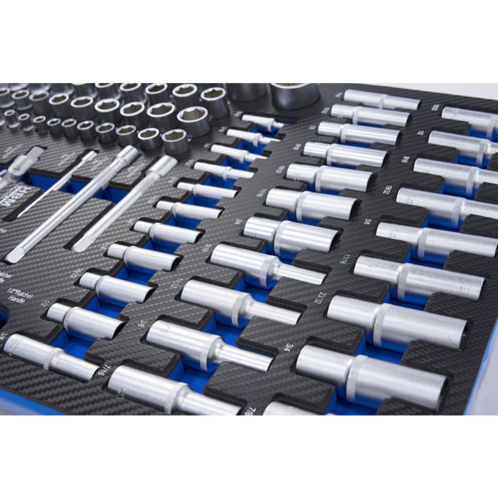 Penová vložka s gola sadou - račne a nástrčné hlavice, 81 dielov