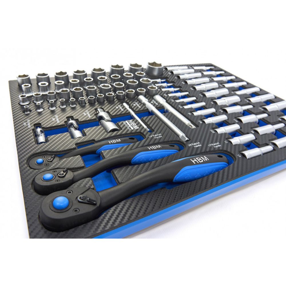 Penová vložka s gola sadou - račne a nástrčné hlavice, 81 dielov