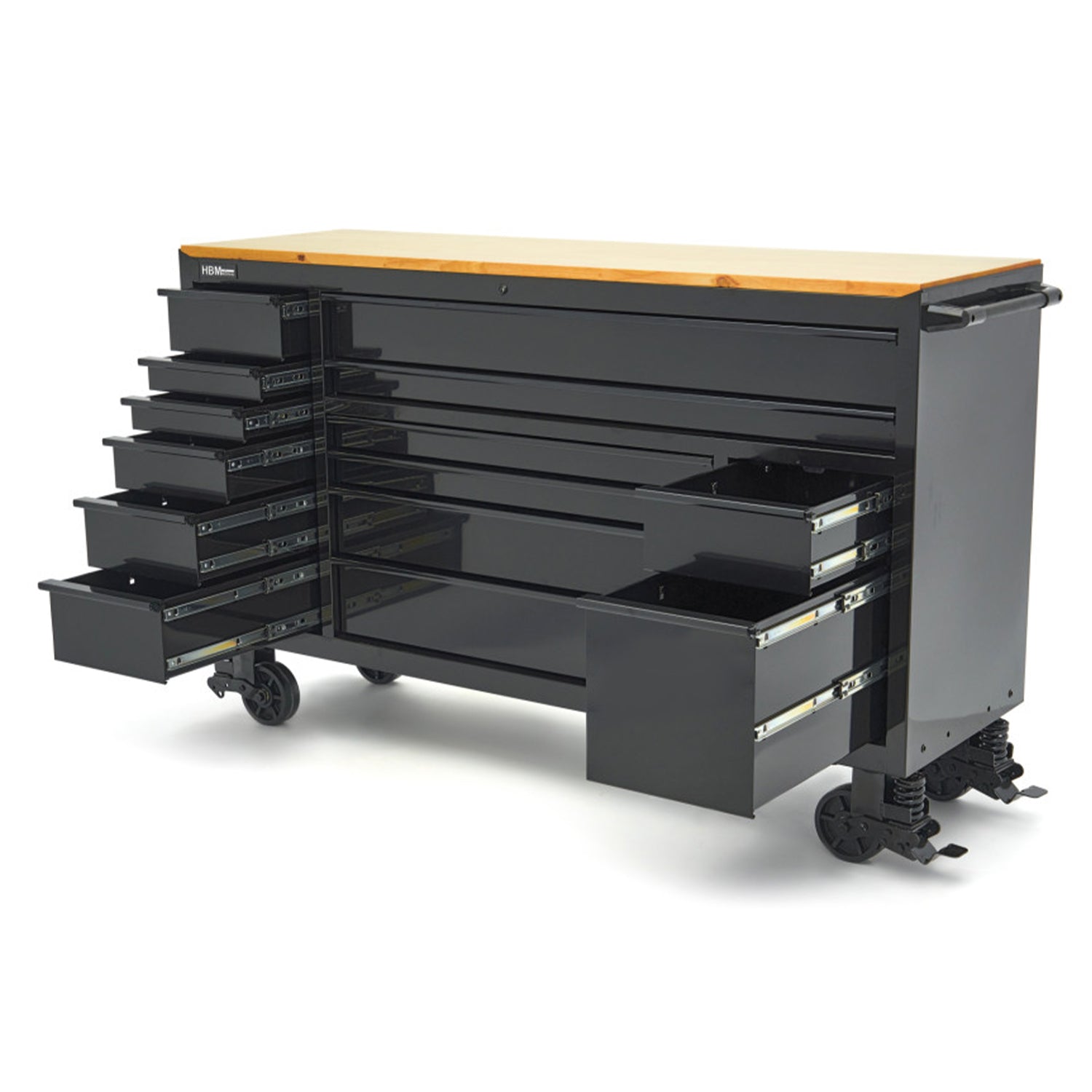 Mobilný pracovný stôl s drevenou doskou, s náraďovou skrinkou, 14 zásuviek, profesionálny, 182cm HBM