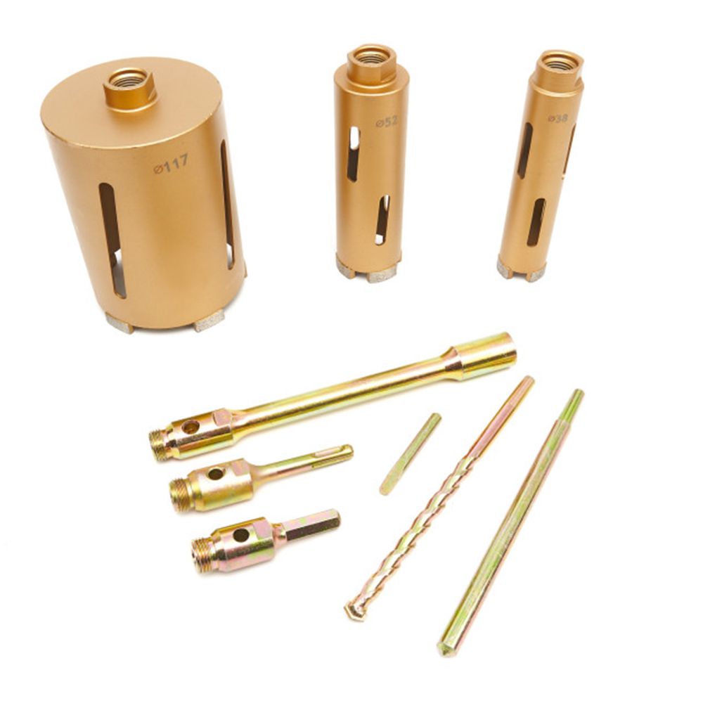 Sada diamantových vykružovacích korunkových vrtákov, 9ks, 38, 52, 117mm HBM