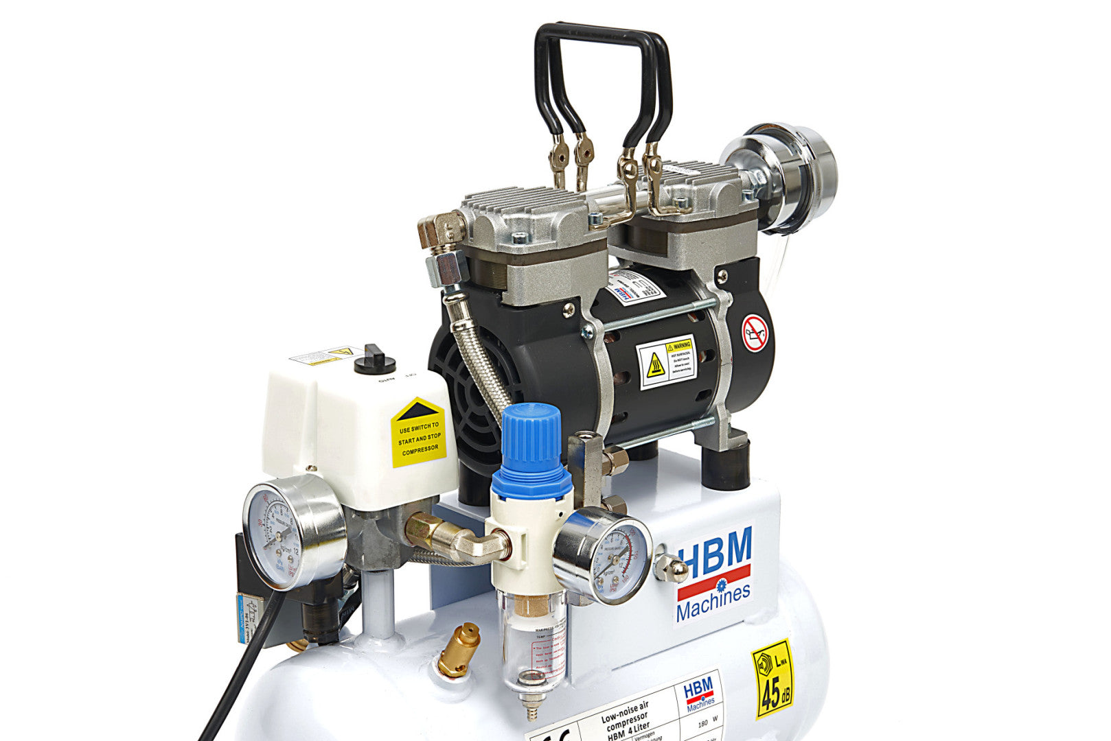Tichý bezolejový kompresor s nízkou hlučnosťou pre aerograf airbrush 4l 180W HBM Machines Holandsko