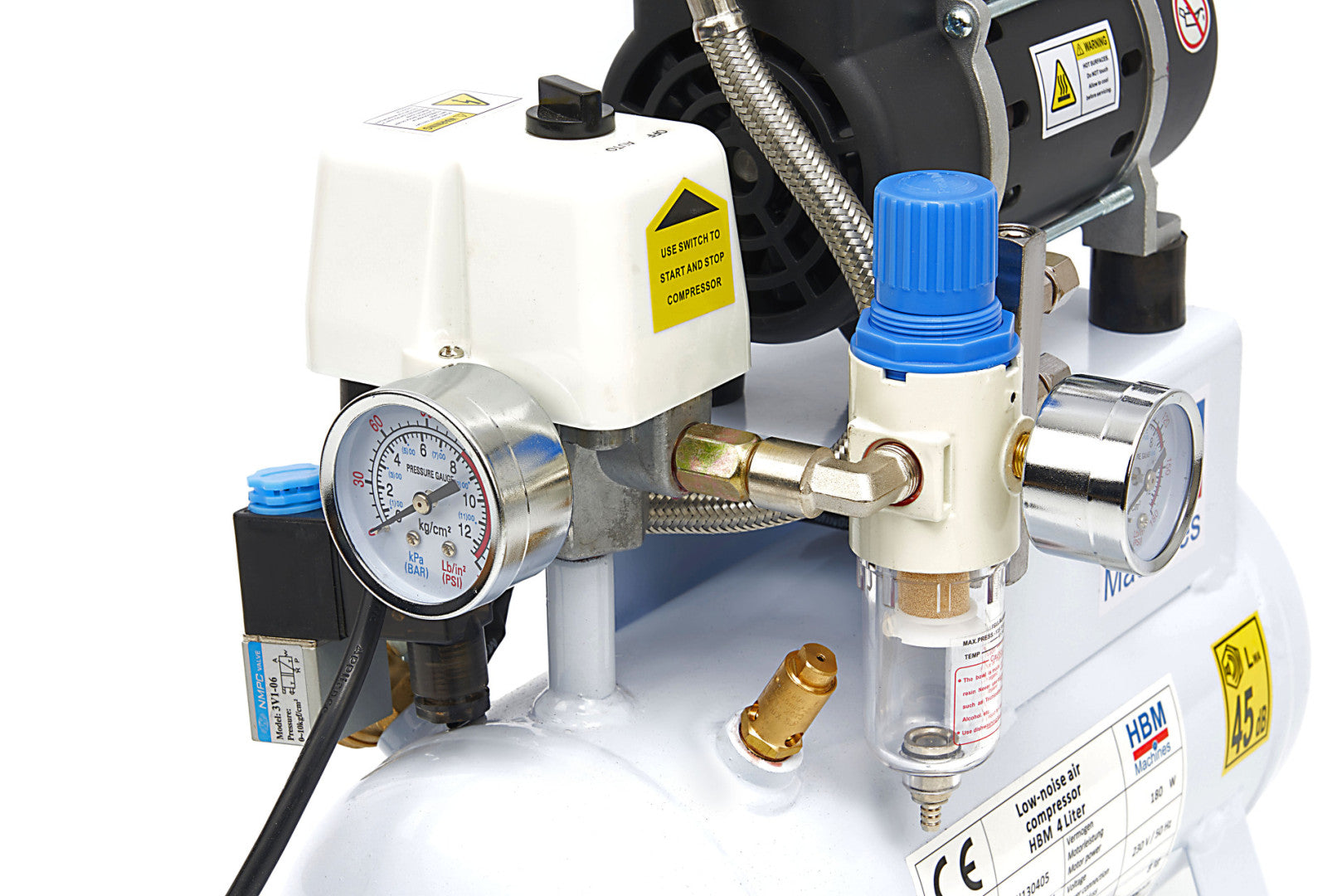 Tichý bezolejový kompresor s nízkou hlučnosťou pre aerograf airbrush 4l 180W HBM Machines Holandsko