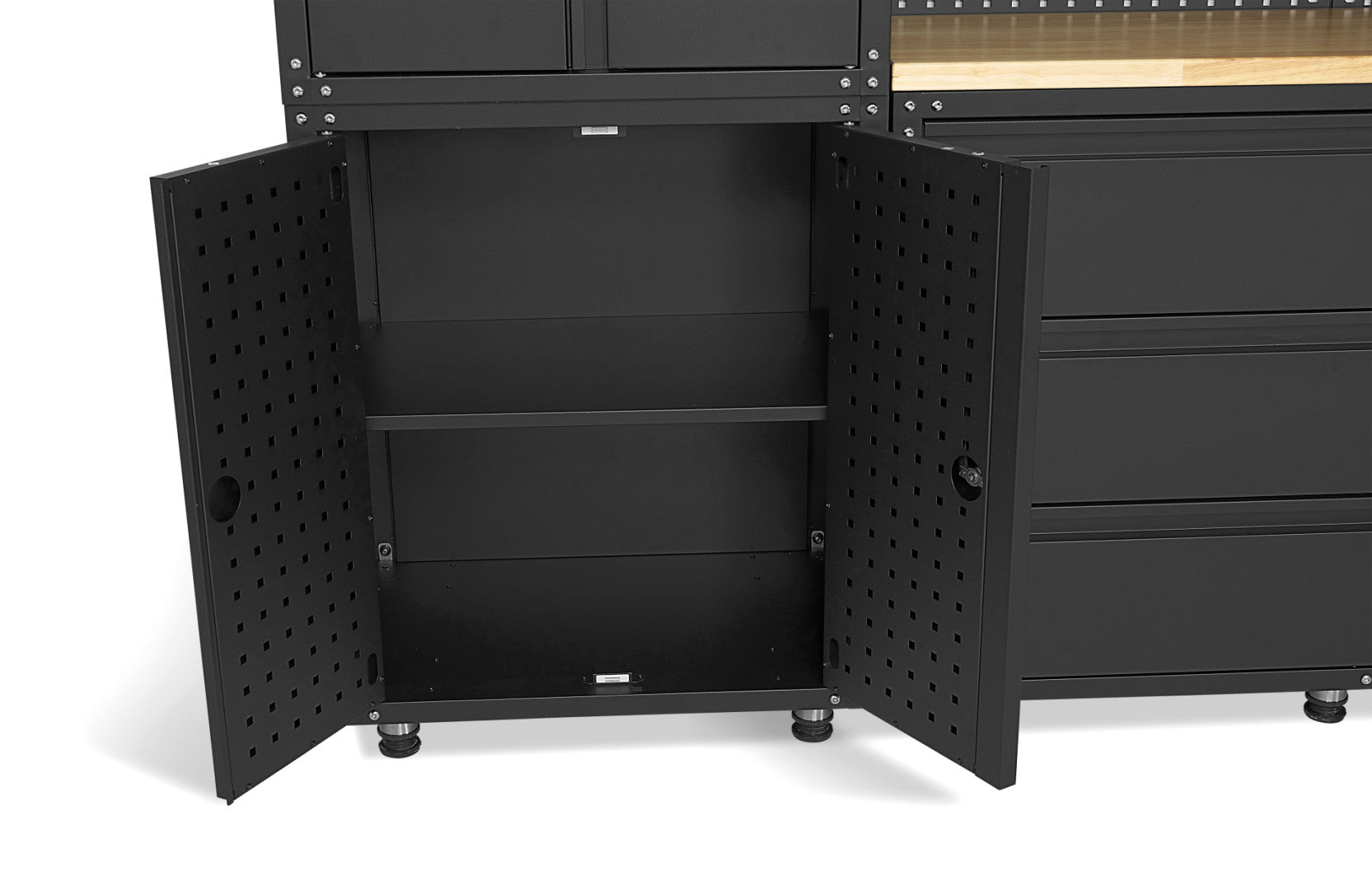 Premium zostava dielenského nábytku, kovová, 11 dielov, matná čierna, 187,5 x 268,5 x 48,2cm, HBM Machines