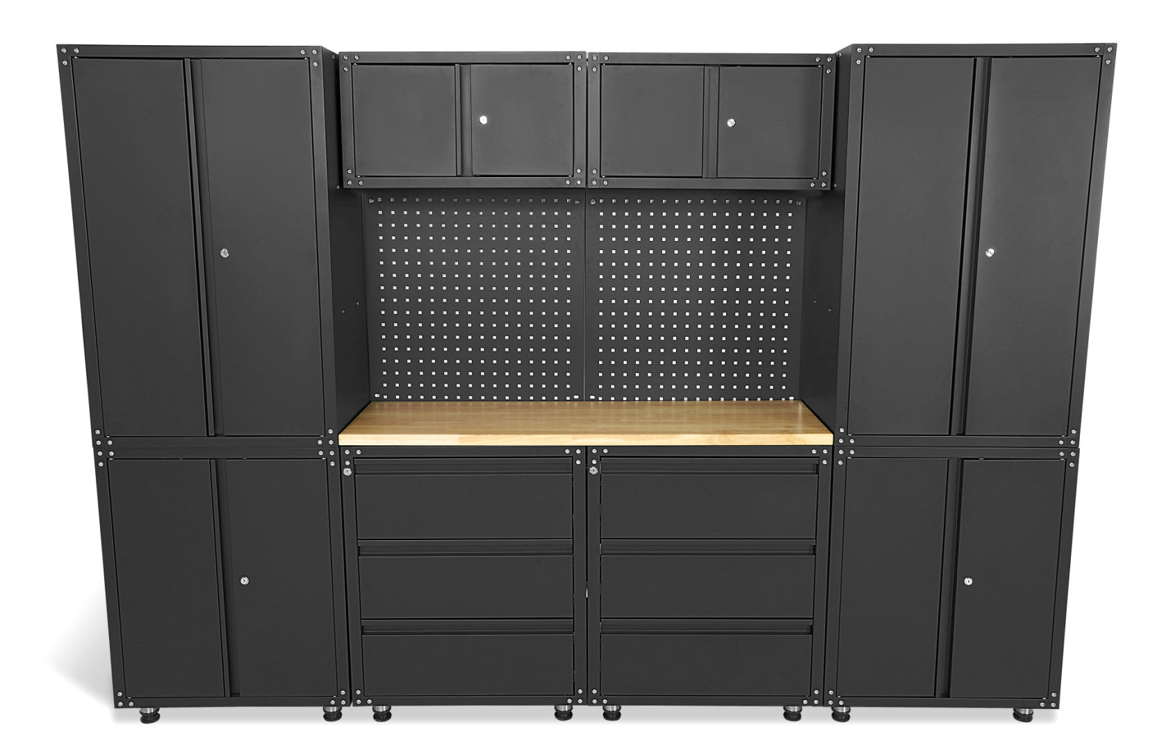 Premium zostava dielenského nábytku, kovová, 11 dielov, matná čierna, 187,5 x 268,5 x 48,2cm, HBM Machines