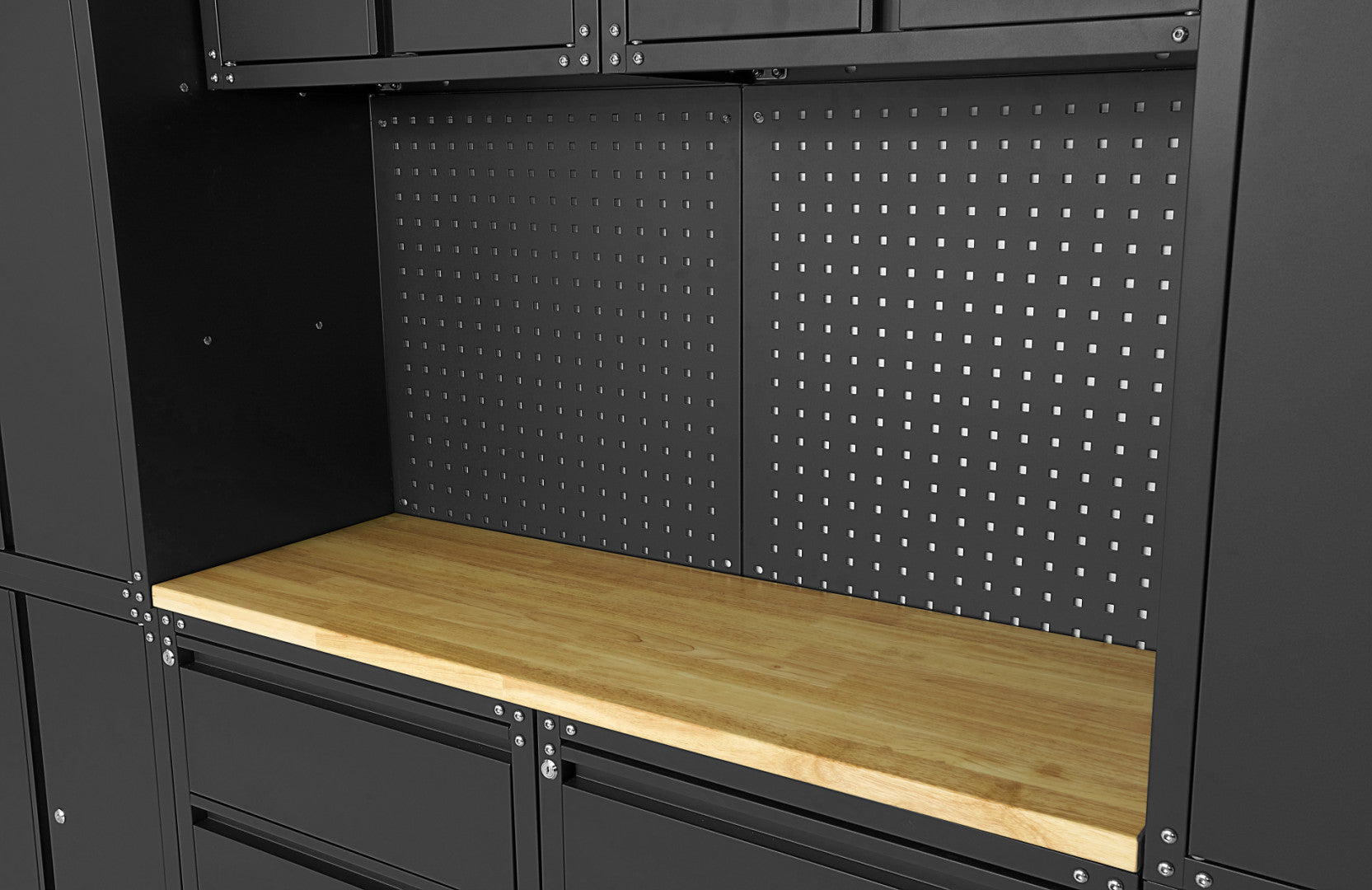 Premium zostava dielenského nábytku, kovová, 11 dielov, matná čierna, 187,5 x 268,5 x 48,2cm, HBM Machines