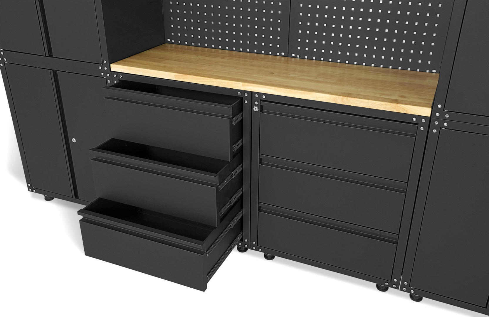 Premium zostava dielenského nábytku, kovová, 11 dielov, matná čierna, 187,5 x 268,5 x 48,2cm, HBM Machines