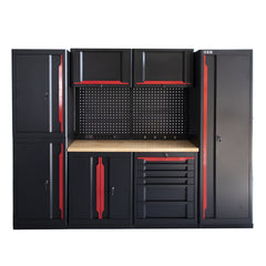 Zostava dielenského nábytku 10 dielov čierno-červená HBM