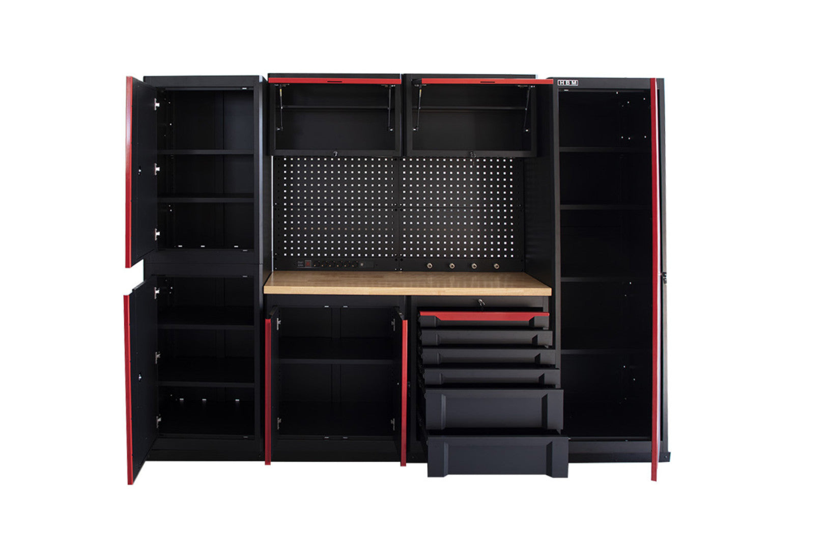 Zostava dielenského nábytku 10 dielov čierno-červená HBM