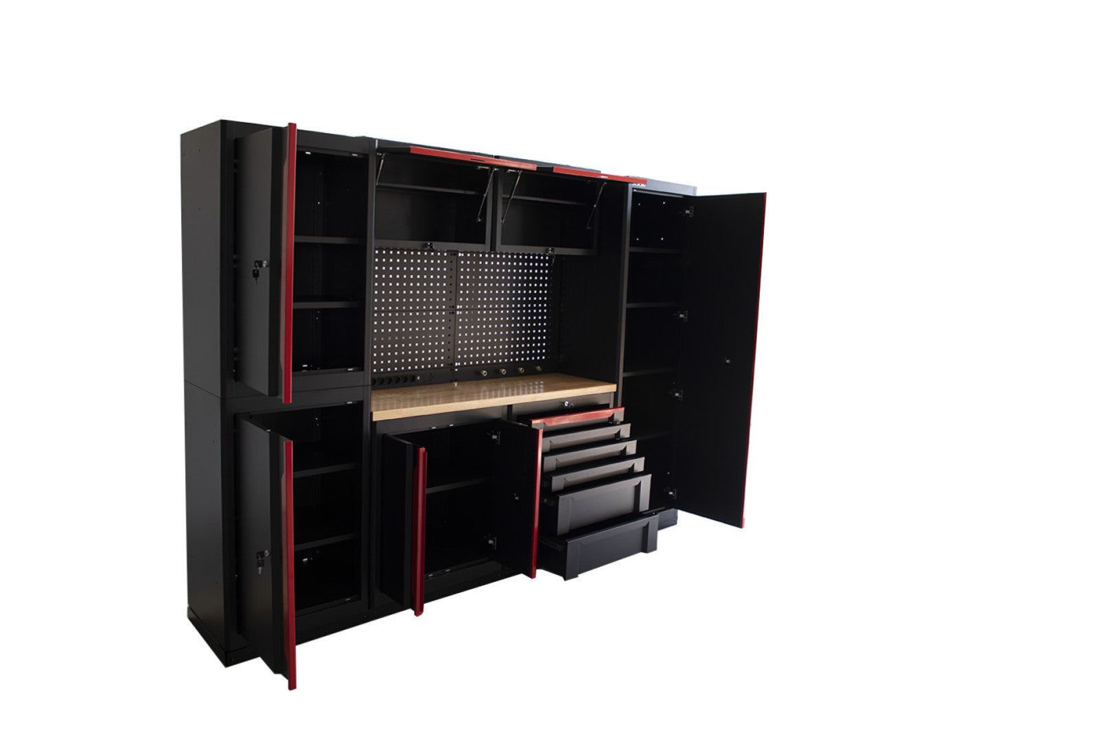 Zostava dielenského nábytku 10 dielov čierno-červená HBM