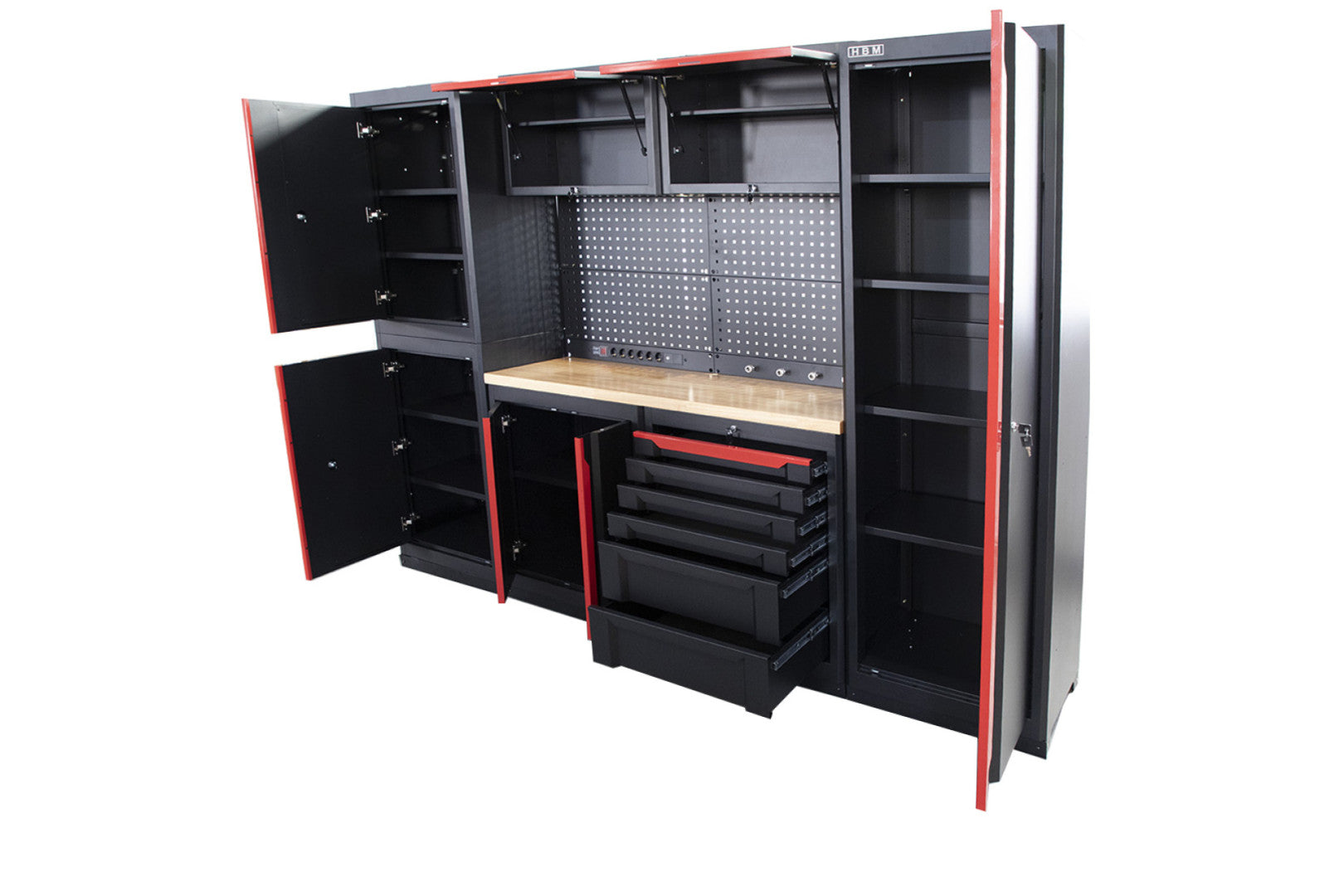 Zostava dielenského nábytku 10 dielov čierno-červená HBM