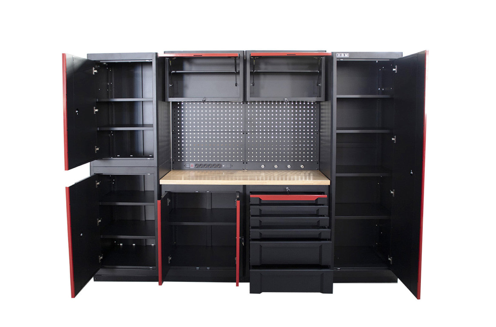 Zostava dielenského nábytku 10 dielov čierno-červená HBM