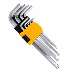 Sada zahnutých imbus kľúčov typu L, extra dlhé, s guľou, 1,5 - 10mm Ingco