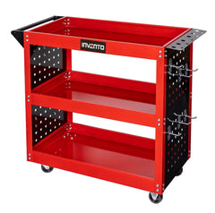 Pojazdný dielenský vozík na náradie s 3 policami, držiakom na skrutkovače a bočným panelom s háčikmi, 78 x 35 x 75,5cm Invento