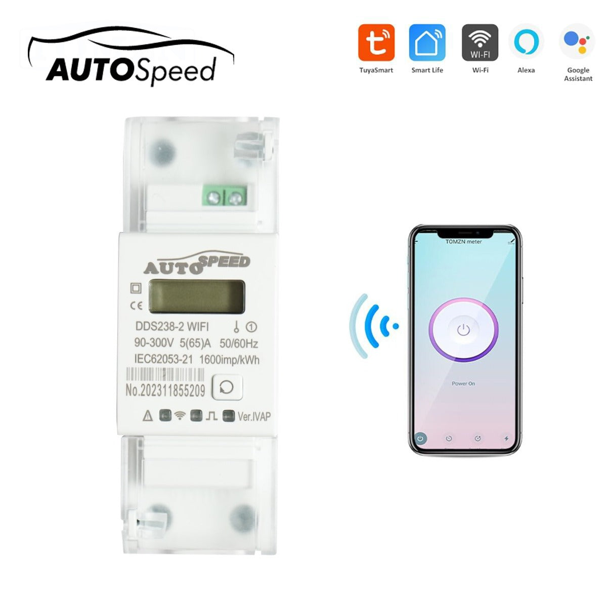 Jednofázový smart wifi inteligentný merač spotreby energie 220V, 65A, DDS238-2 Tuya, Smart Life
