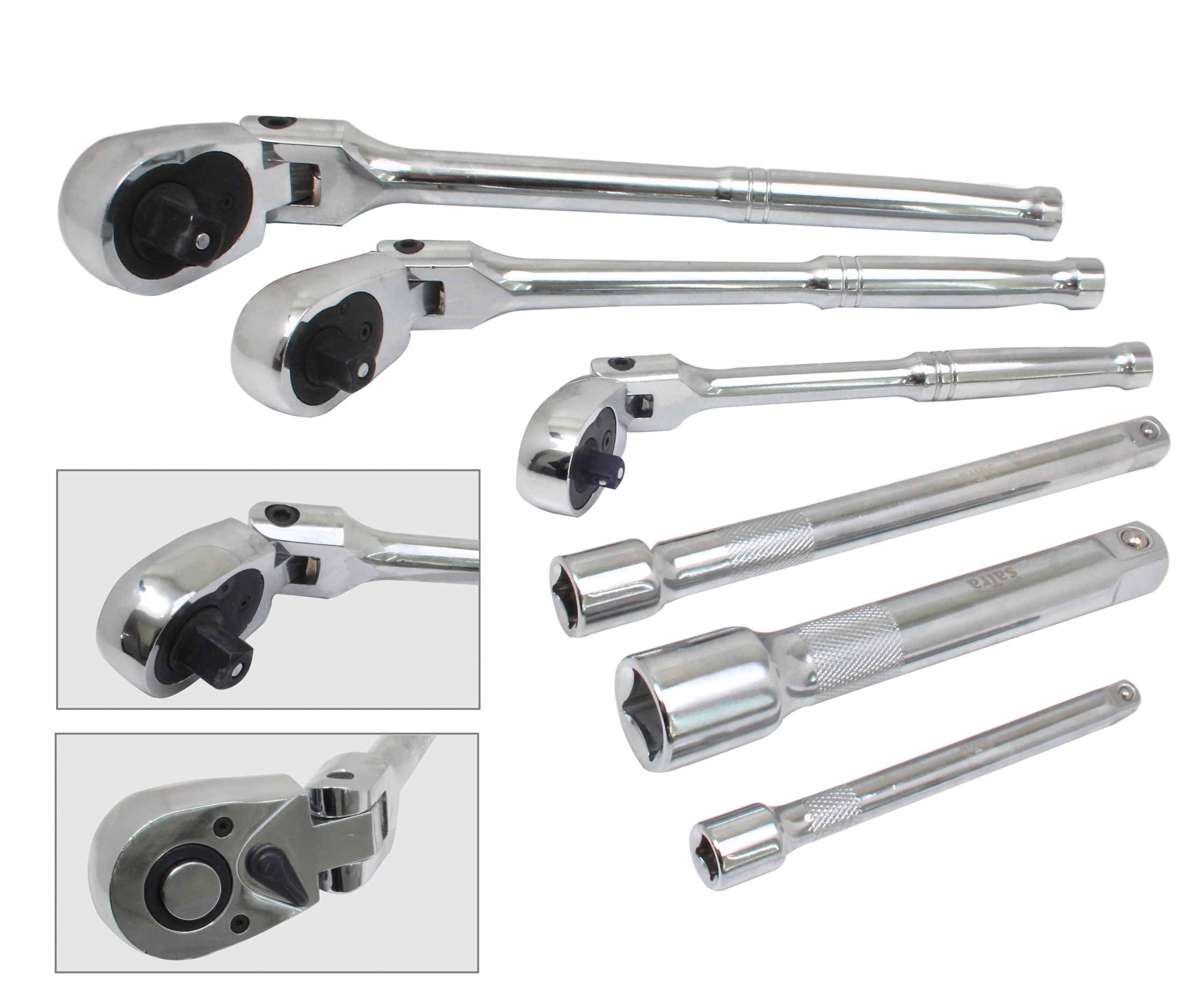 Kĺbové račne, sada 6ks, 1/4" – 3/8" – 1/2", s predĺženiami