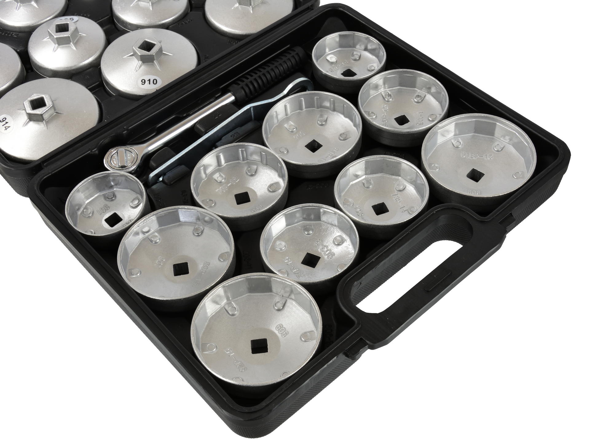 Sada hliníkových kľúčov na olejové filtre s račňou 1/2'' 23ks