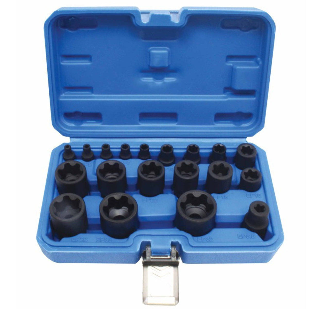 Sada rázových hlavíc E-Torx Plus EP4 - EP32, 19ks Satra