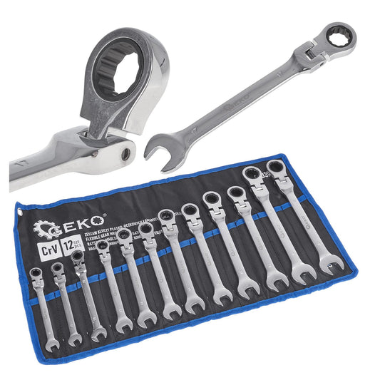 Sada kombinovaných očkoplochých kľúčov s račňou a kĺbom, 12ks, 8 - 19mm