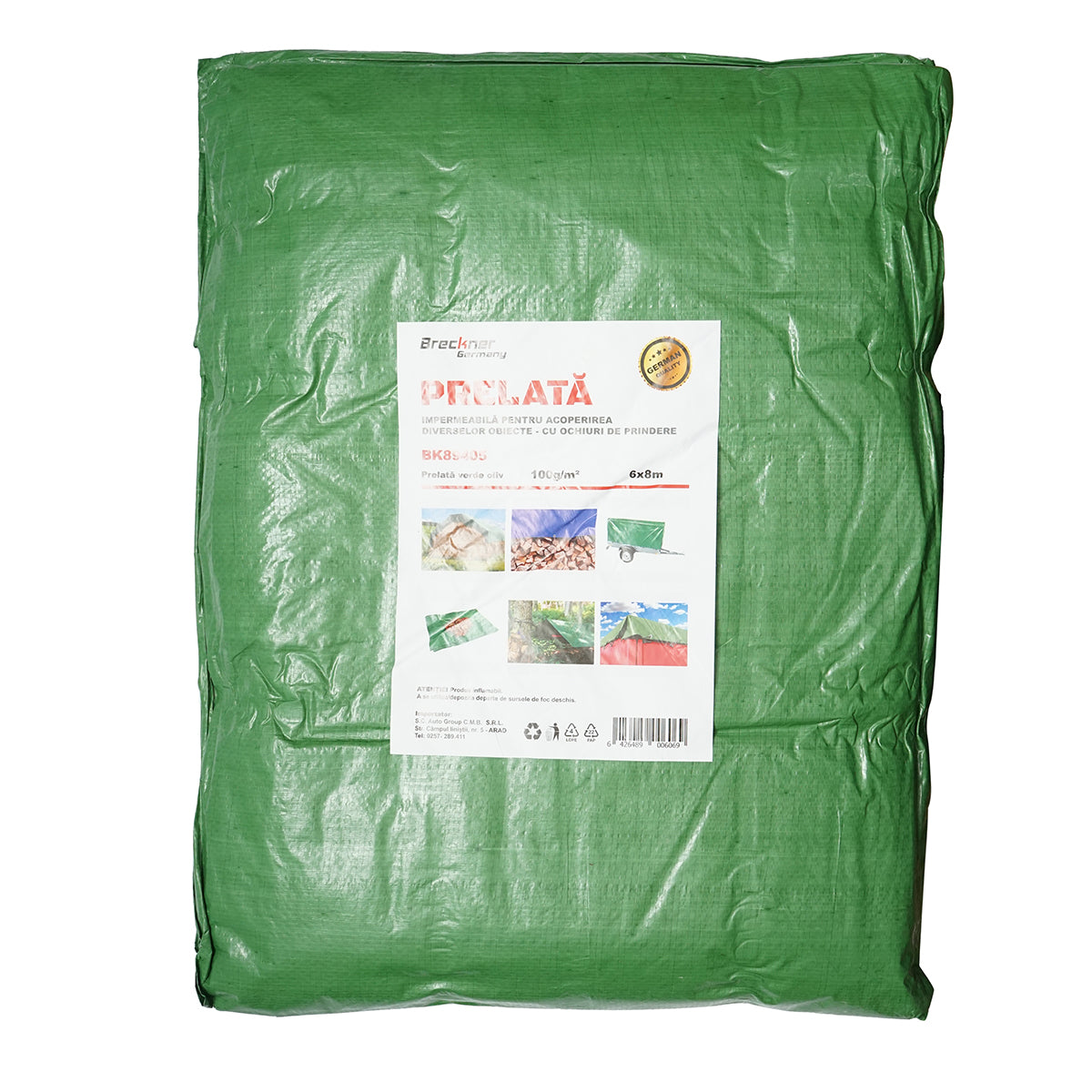Krycia plachta s okami - celta, 100g/m2 zelená 6x8m Breckner Germany