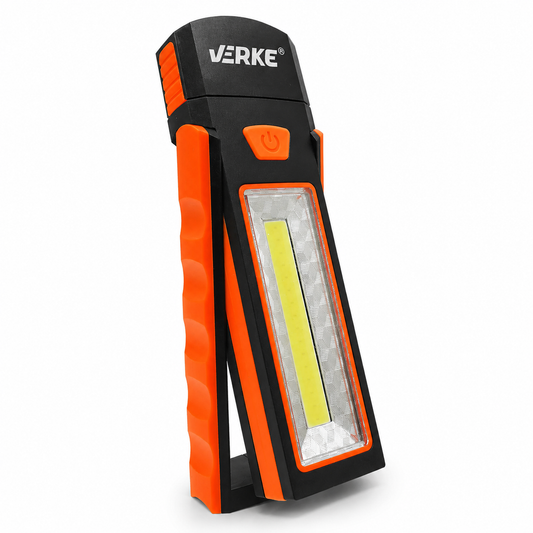 LED COB dielenská pracovná lampa 160lm + 50lm, magnetická, s hákom, otočná o 90°, Verke