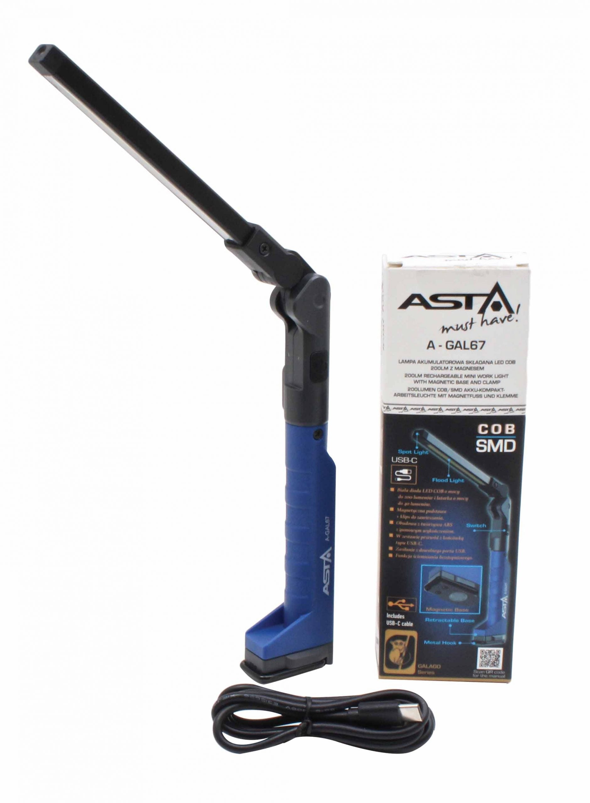 LED COB dielenská pracovná lampa, nabíjateľná, s akumulátorom, 200lm Asta