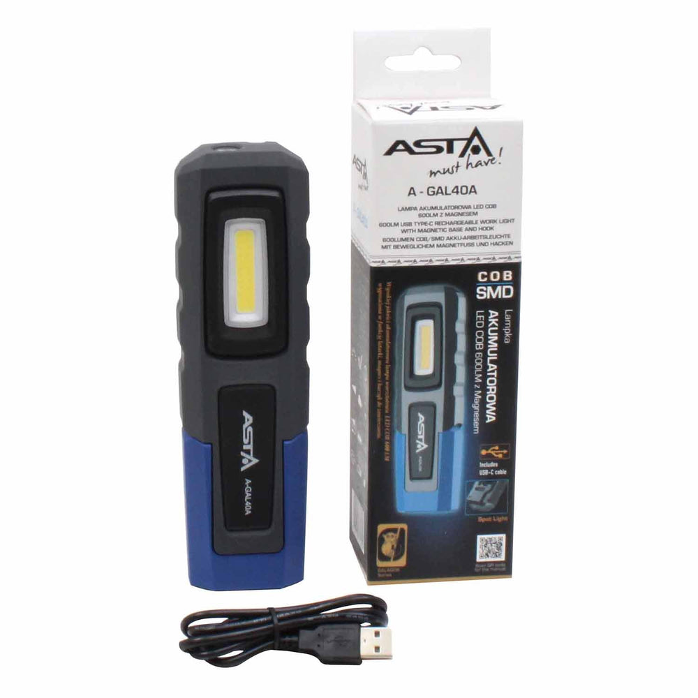 LED COB dielenská pracovná lampa s akumulátorom, 600lm Asta