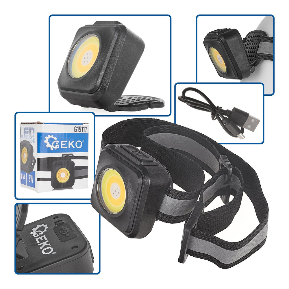 LED COB čelová lampa - čelovka, 3W, 500mAh, 500lm