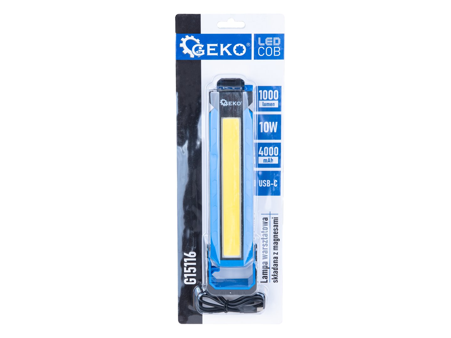 LED dielenská pracovná lampa 10W, 1000lm, s akumulátorom, skladacia Geko