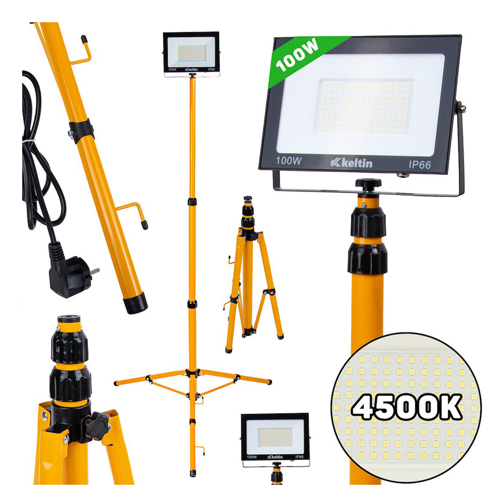 LED reflektor 100W, s nastaviteľným statívom 60 - 160cm, neutrálna biela 4500K, 10000lm, Geko