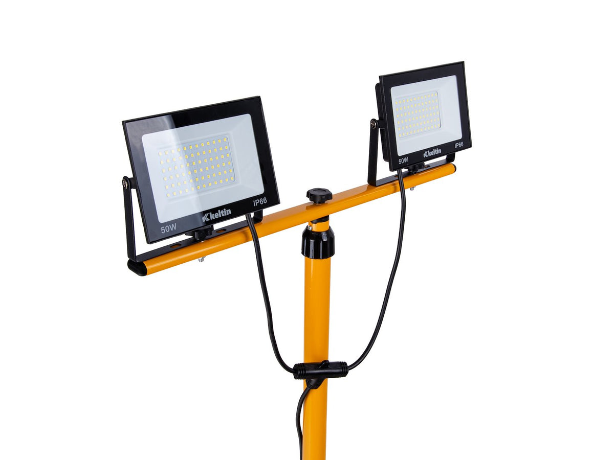 LED reflektor, 2 x 50W, s nastaviteľným statívom 60 - 160cm, neutrálna biela 4500K, IP66, Keltin