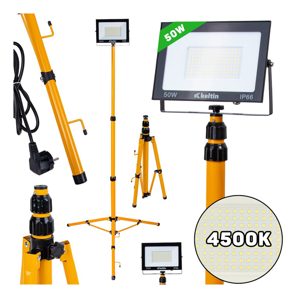 LED reflektor 50W, s nastaviteľným statívom 60 - 160cm, neutrálna biela 4500K, 4500lm, Geko