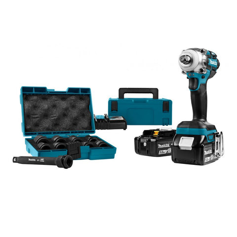 Súprava aku skrutkovača 18 V 280 Nm Makita bezuhlíkový s rázom a sadou rázových hlavíc 1/2 DTW285RTJX