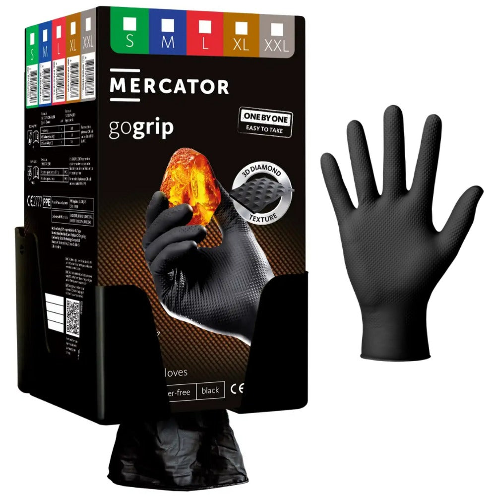Prémiové nitrilové rukavice Mercator GoGrip One by One, čierne, veľkosť L, 100ks