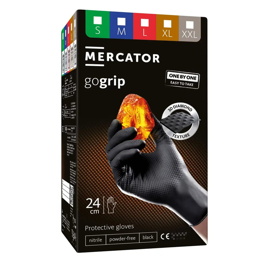 Prémiové nitrilové rukavice Mercator GoGrip One by One, čierne, veľkosť L, 100ks
