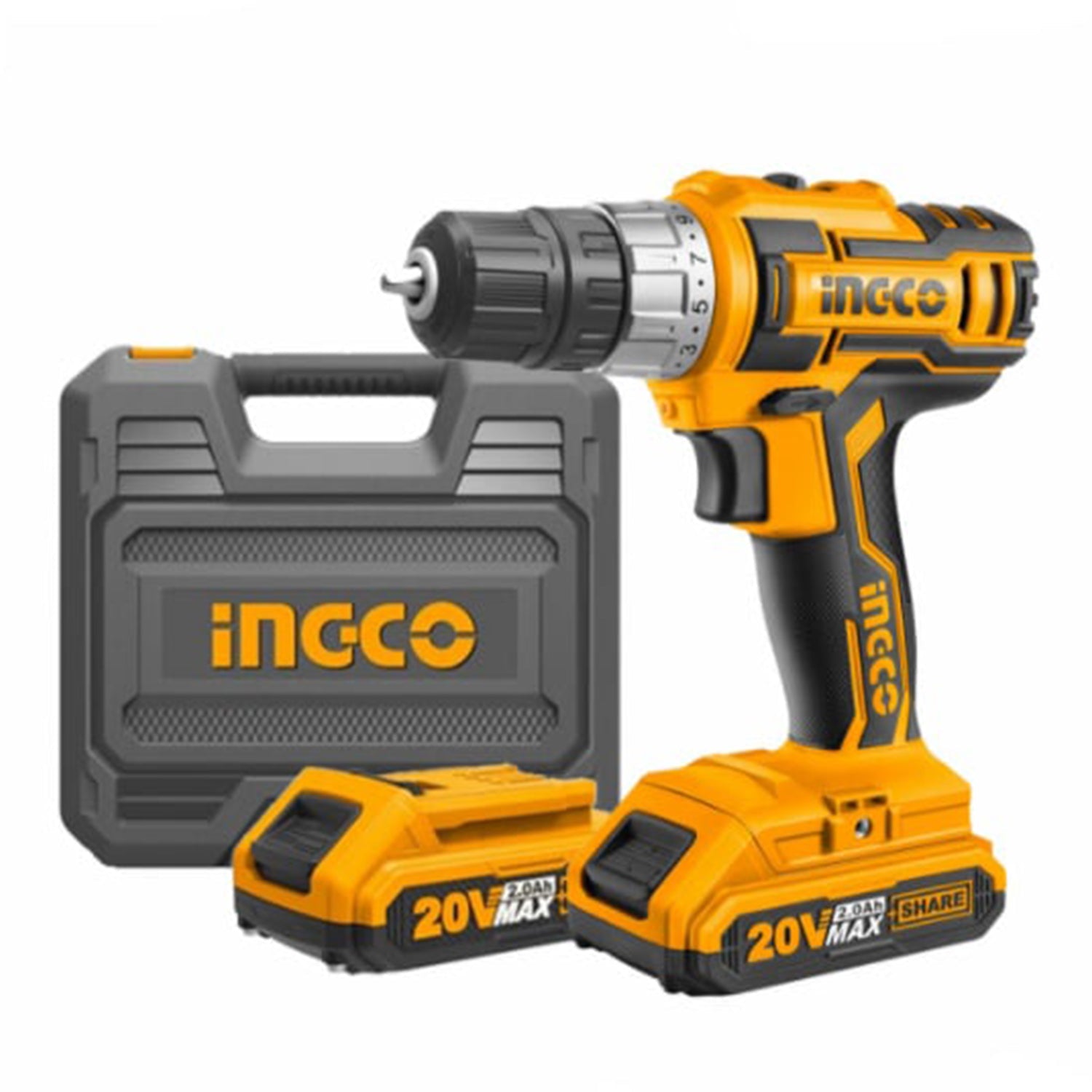 Akumulátorová vŕtačka - skrutkovač s 2 akumulátormi, 20 V Ingco