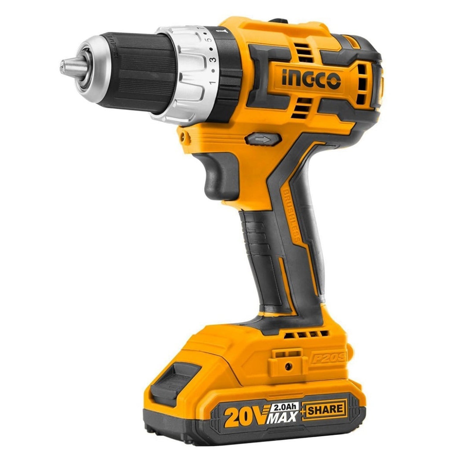 Akumulátorová príklepová vŕtačka - skrutkovač s 2 akumulátormi 20V, 2Ah Ingco